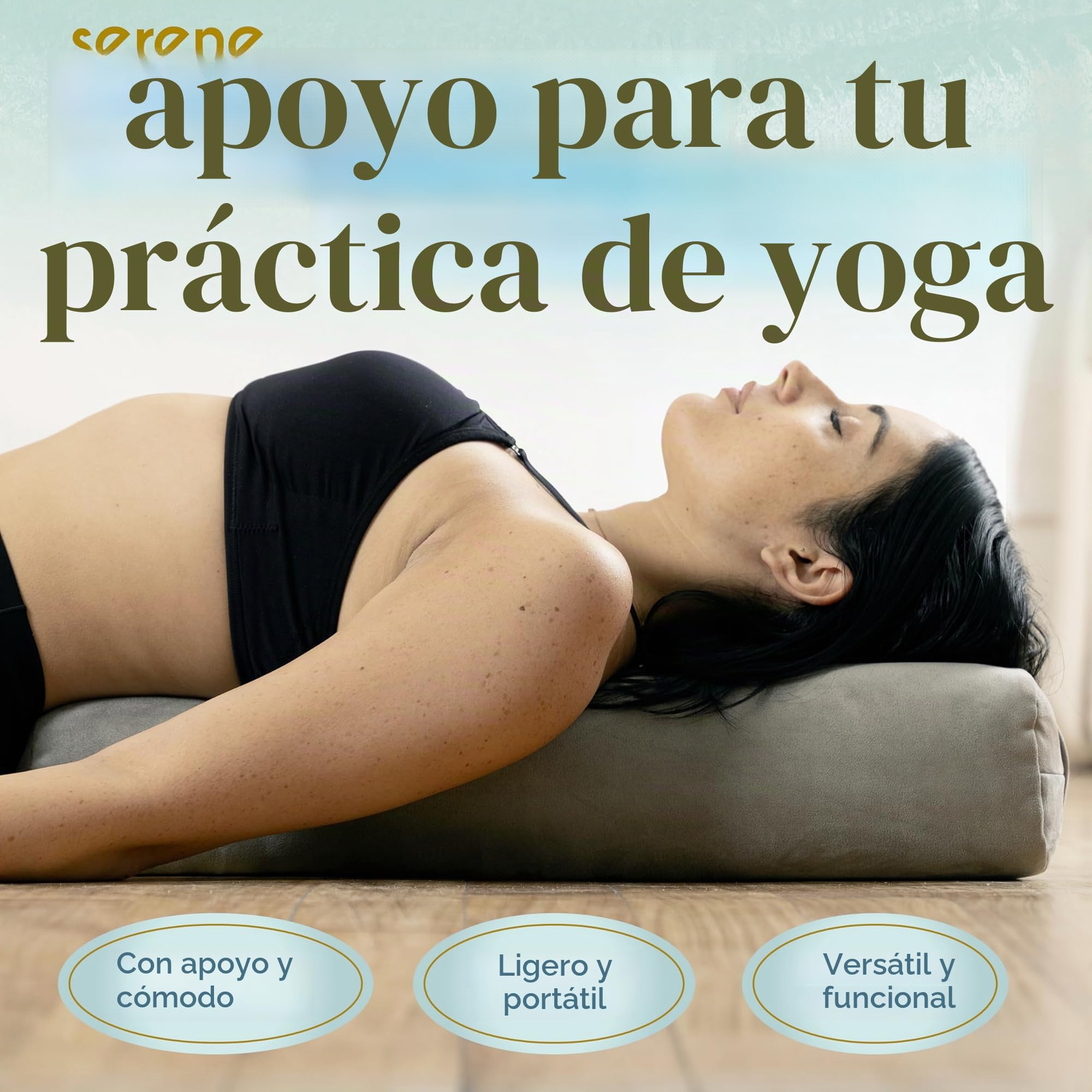 Florensi Almohada de yoga – Lujoso cojín de terciopelo para yoga restaurador – Cojín rectangular grande con asa de transporte – Cojín de meditación de apoyo, funda lavable a máquina y asa de