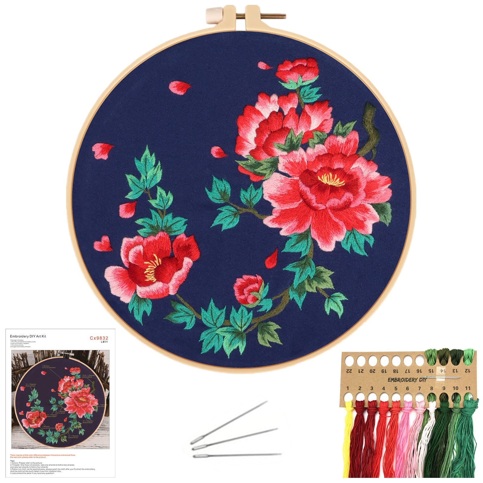 Embroidery Kit for Beginners with Pattern Instructions, Cross Stitch Kits with Plastic Embroidery Hoop, Embroidery Cloth with Floral Pattern, Needles and Color Threads, Adults Craft Kit, Gifts.