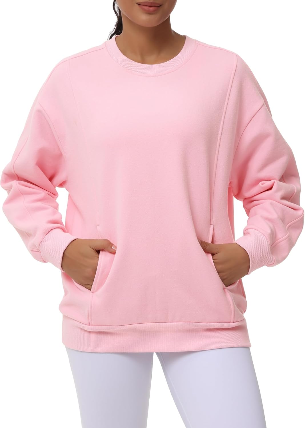 THE GYM PEOPLE Women's Loose Fit Sweatshirt Long Sleeve Crewneck Cotton Boxy Fall Workout Pullover Tops with Pockets
