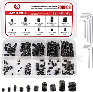 200Pcs Socket Set Screw Internal Hex Drive Cup Point Allen Grub Screws Assortment Kit Black Alloy Steel Metric M3 M4 M5 M6 M8 (Black)