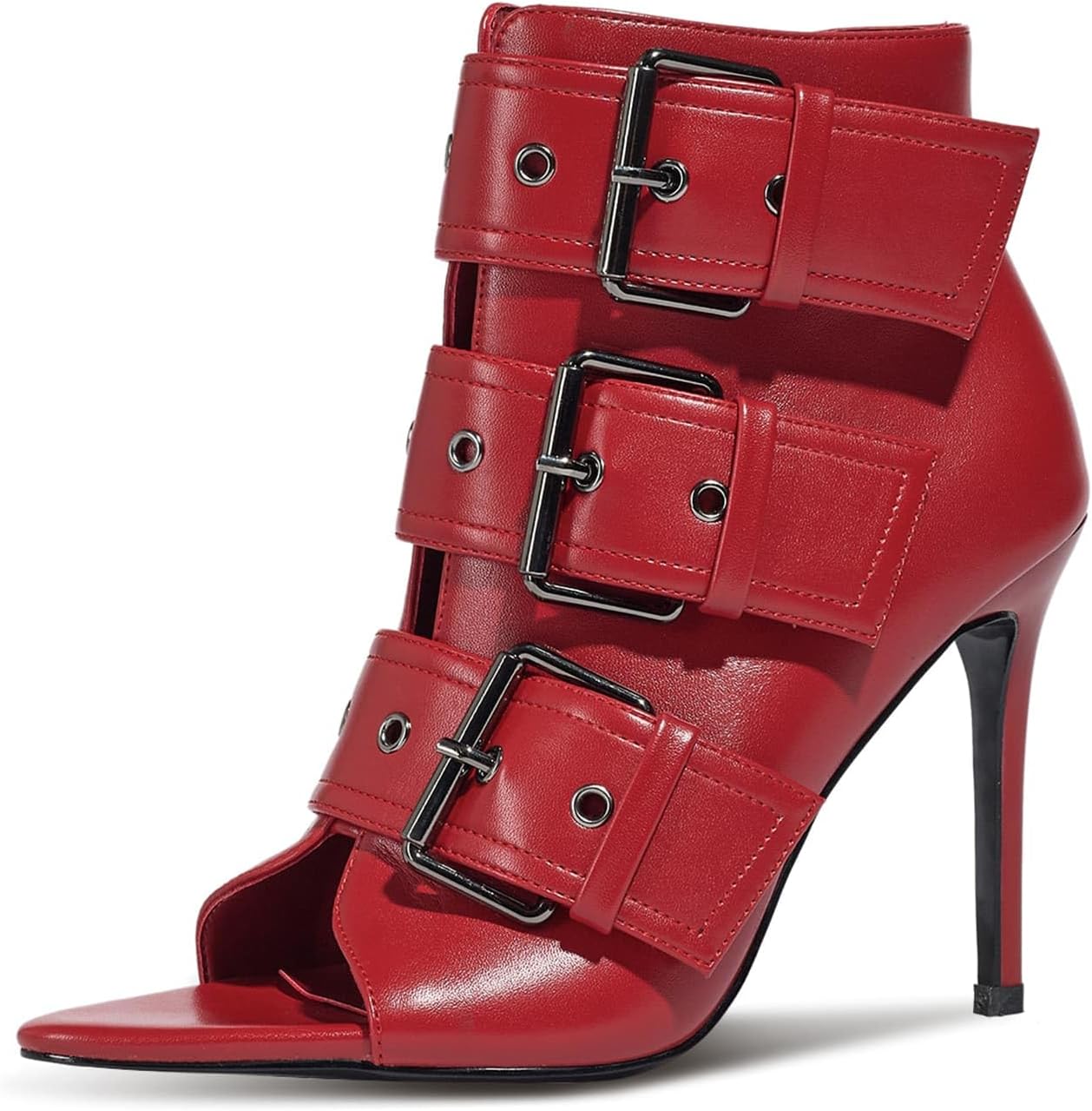 WRFCZGF Women's Peep Toe Booties Sandals Stiletto Heel Ankle Boot Heeled Sandals Metal Buckle Side Zipper Sexy Dance Shoes