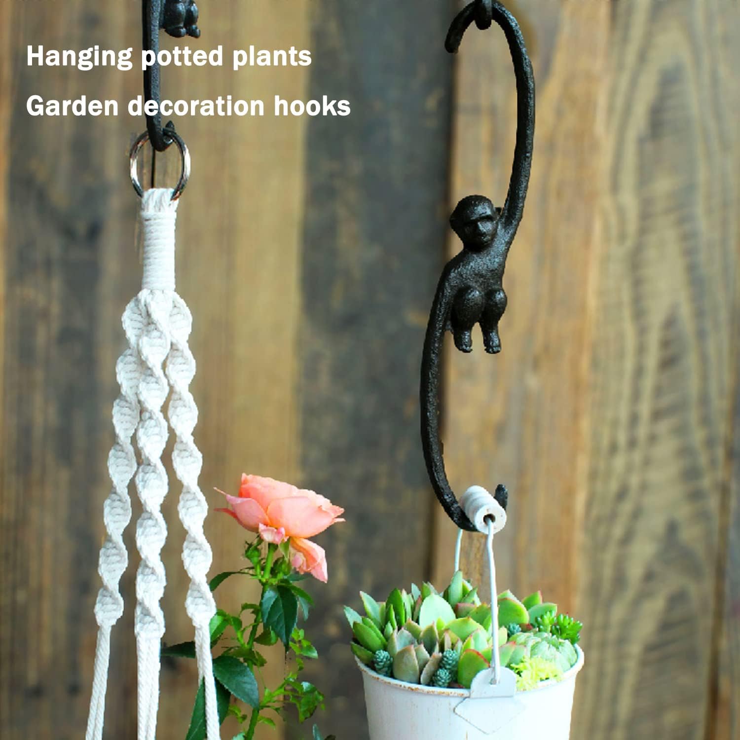 2PCS Heavy Duty Cast Iron Monkey Hook S Hooks for Hanging Plants Plant Hanger One Large and One Small Monkey Hook