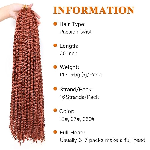 Miniatura 2 de ZRQ Pelo de Passion Twist rojo cobre de 30 pulgadas, 7 paquetes de cabello largo ondulado de ganchillo para cabello Butterfly Locs cabello jengibre