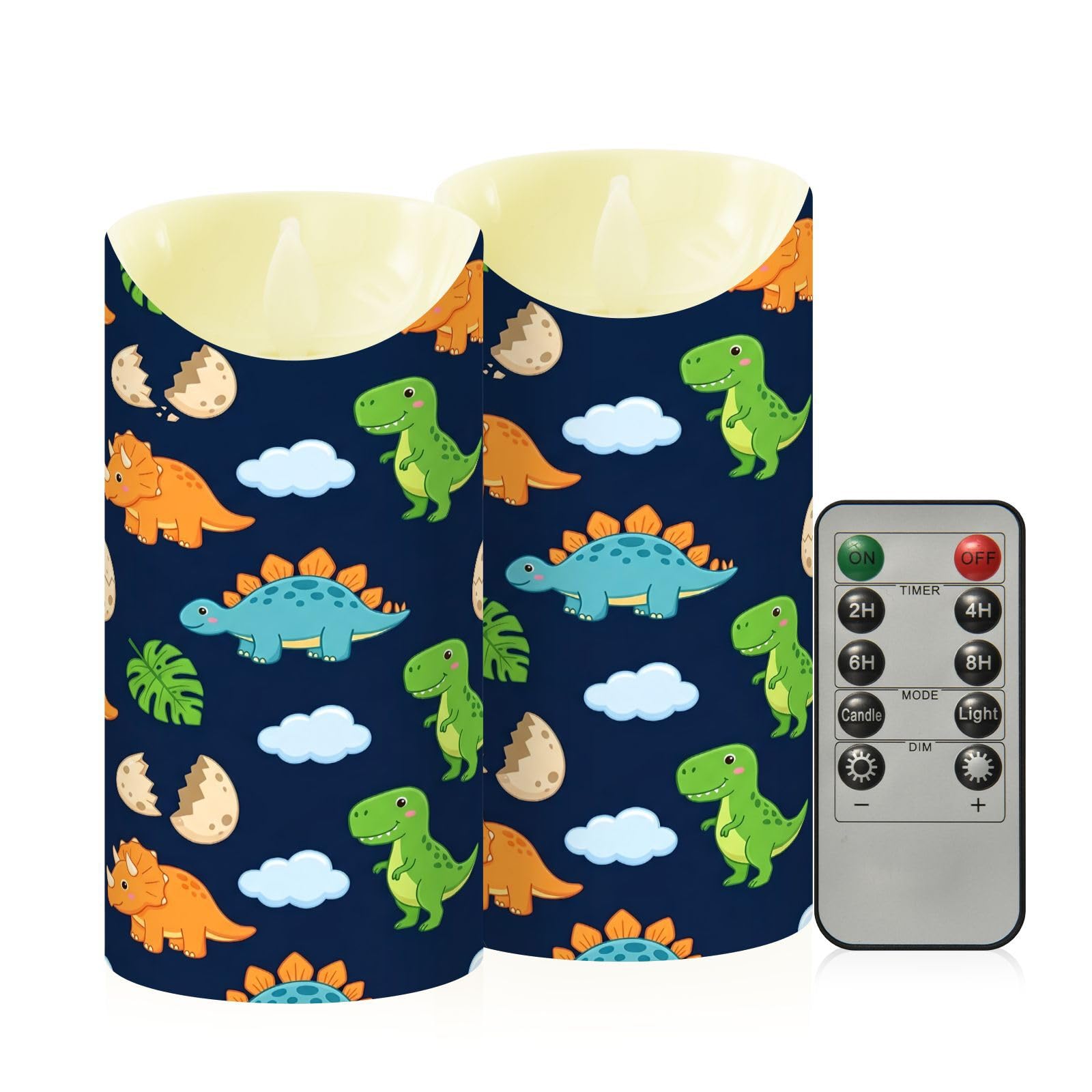 Ewusp Dinosaur Flameless Candles Battery Operated Flickering LED Pillar Candles Set of 2 with Remote Control & Timer, for Home Decor Wedding Holiday Party Centerpieces
