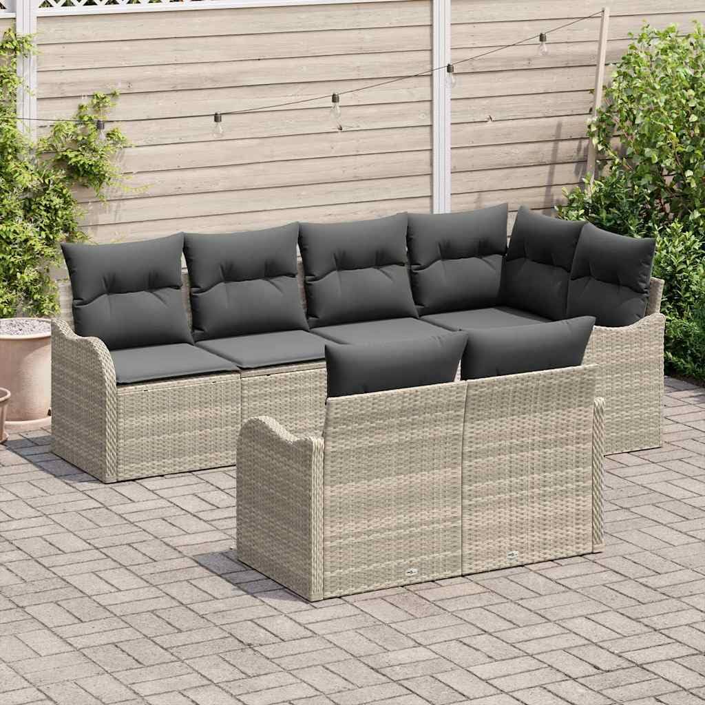 Conjunto jardín sofá Modular ratán sintético Gris Claro para terraza y Patio con Cojines extraíbles y diseño Resistente a UV para Descanso y Ocio en Exteriores