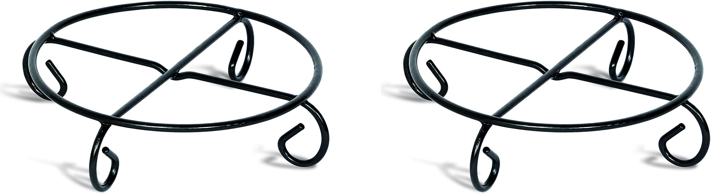 Ruddings Woods Set of 2 x Low Metal Plant Stands - Indoor Plant Flower Pot Holder - Short Round Outdoor Low Iron Black Garden Pot Stand