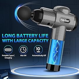 TOLOCO Massage Gun, Deep Tissue Back Massage for Athletes for Pain Relief, Percussion Massager with 10 Massages Heads & Silent Brushless Motor, Christmas Gifts for Women, Men, Carbon