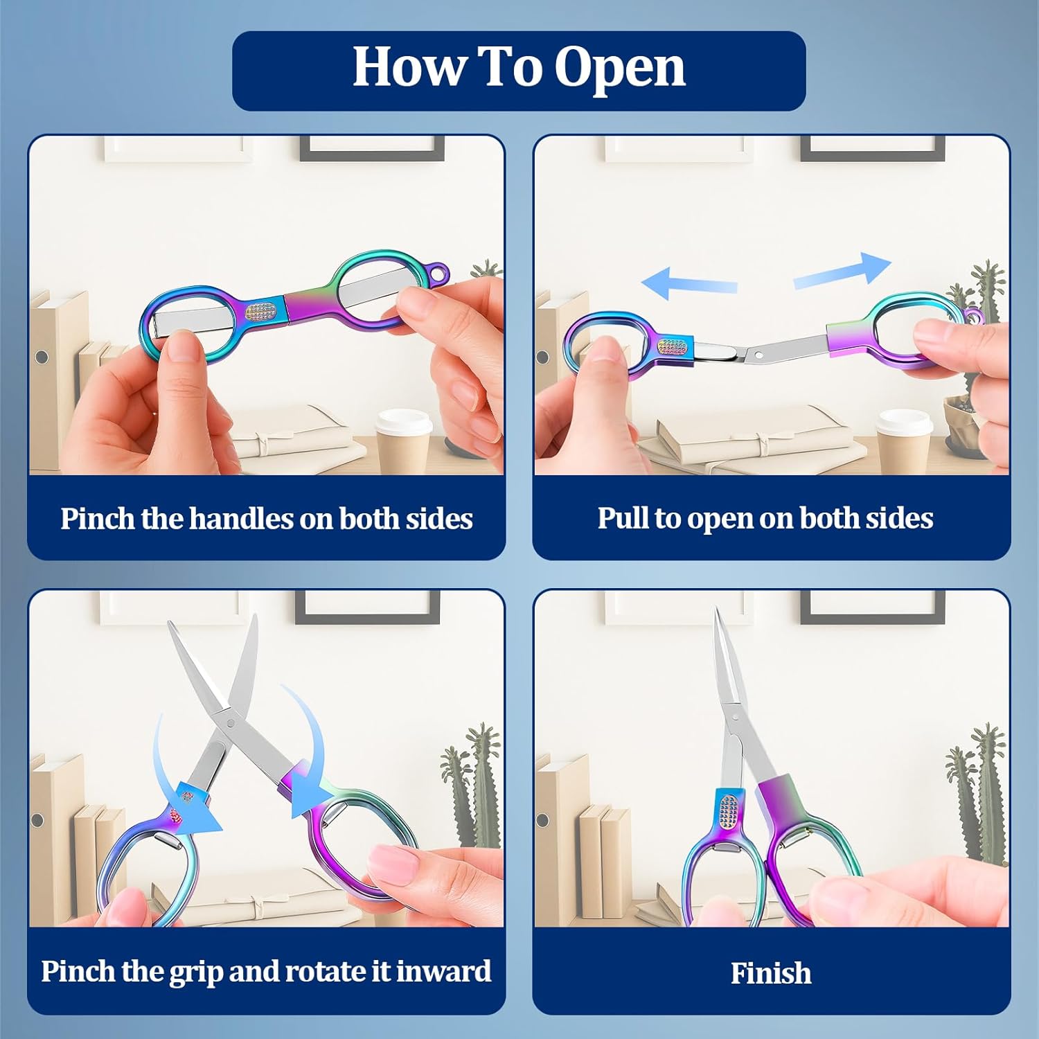 3 PCS Mini Folding Scissors,Pocket Foldable Stainless Steel Retractable Cutters, Mini Craft Scissors for Home, Outdoor and Office Use