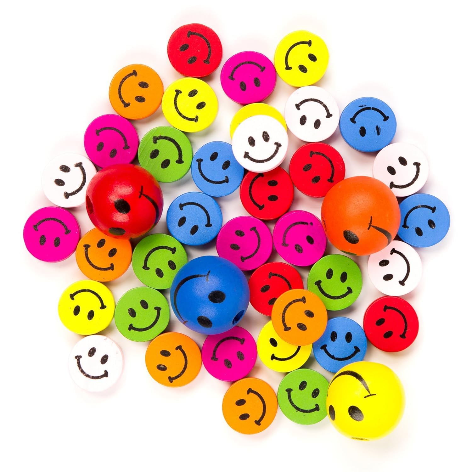 Printed Wooden Beads, Beads for Craft, Art Project Work, Scrapbooking, Jewellery & DIY Decoration (Pack of 25 1.7 CM Smiley Face Beads, Multicolour)-picture-53