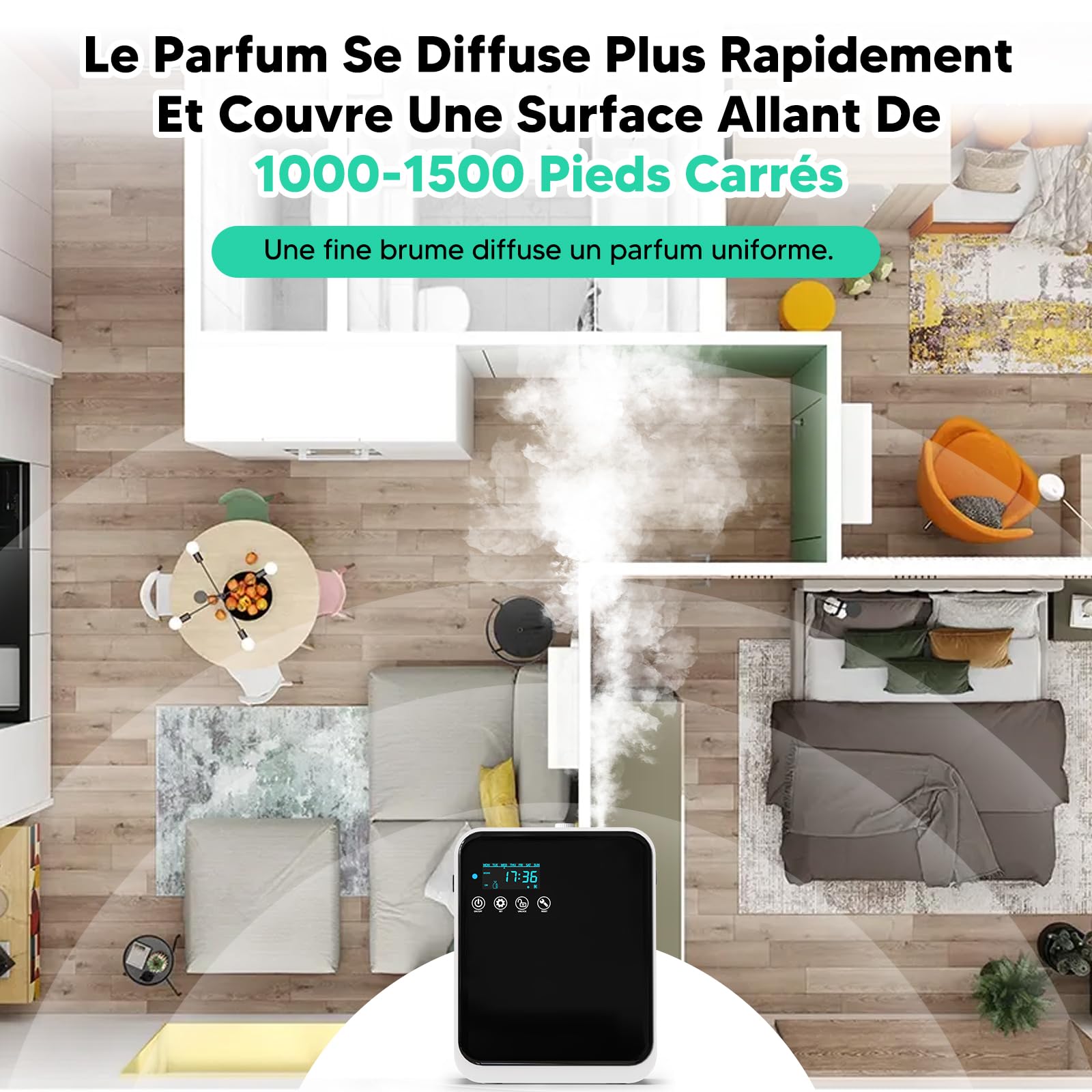 Diffuseur Huiles Essentielles avec APP Intelligente,240ml, Couvre 1500ft² | Diffuseur de Parfum Electrique sans Eau, Defuser avec 80ml d'huile Essentielle pour Maisons, Chambres, Bureaux, Spas, Hôtels