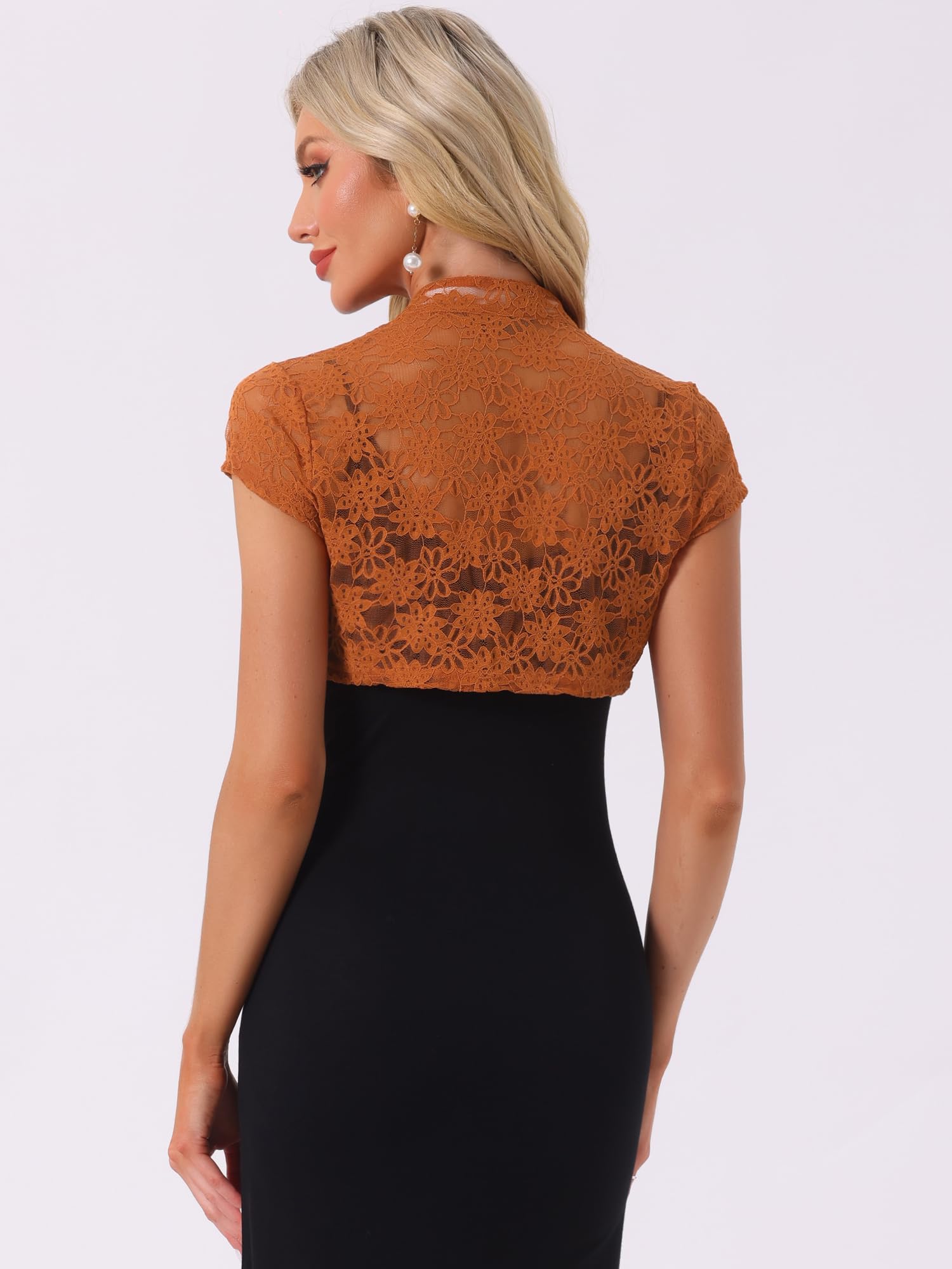 Allegra K Damskie letnie bolerko z dzianiny z krótkim rękawem, na wesele, lekkie, eleganckie, odświętne, do sukni wieczorowej