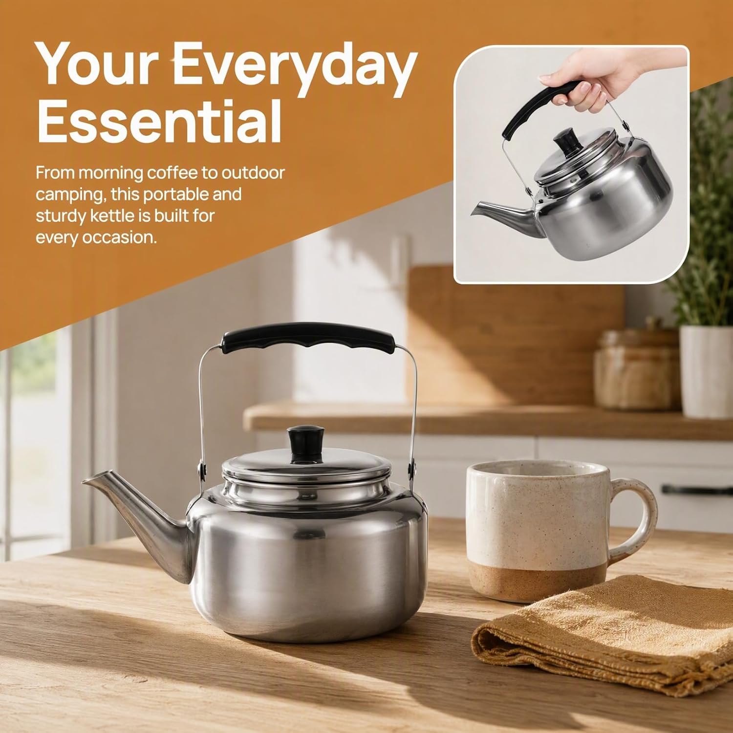 DOITOOL Stainless Steel Tea Kettle 1.5 Quart Water Kettle Stove Top with Antiscald Handle Heating Water Pot for Tea Coffee Oatmeal Instant Soup Home Camping Outdoor Use 7.08 X 5.11 X 4.52 in