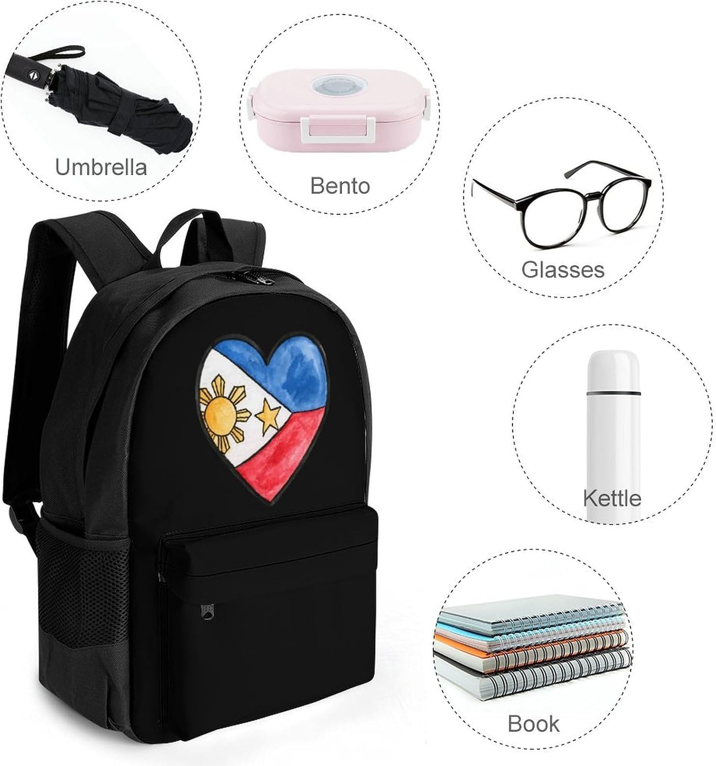 Philippines Flag Heart Backpack Lightweight Backpacks Work Bag