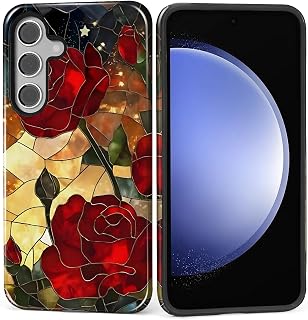 DAIZAG Case for Samsung Galaxy S25,Lovely Phone Case for Girls Women,Scratch Resistant Shockproof Protective Cover-Stained Glass Unrestrained Rose Floral