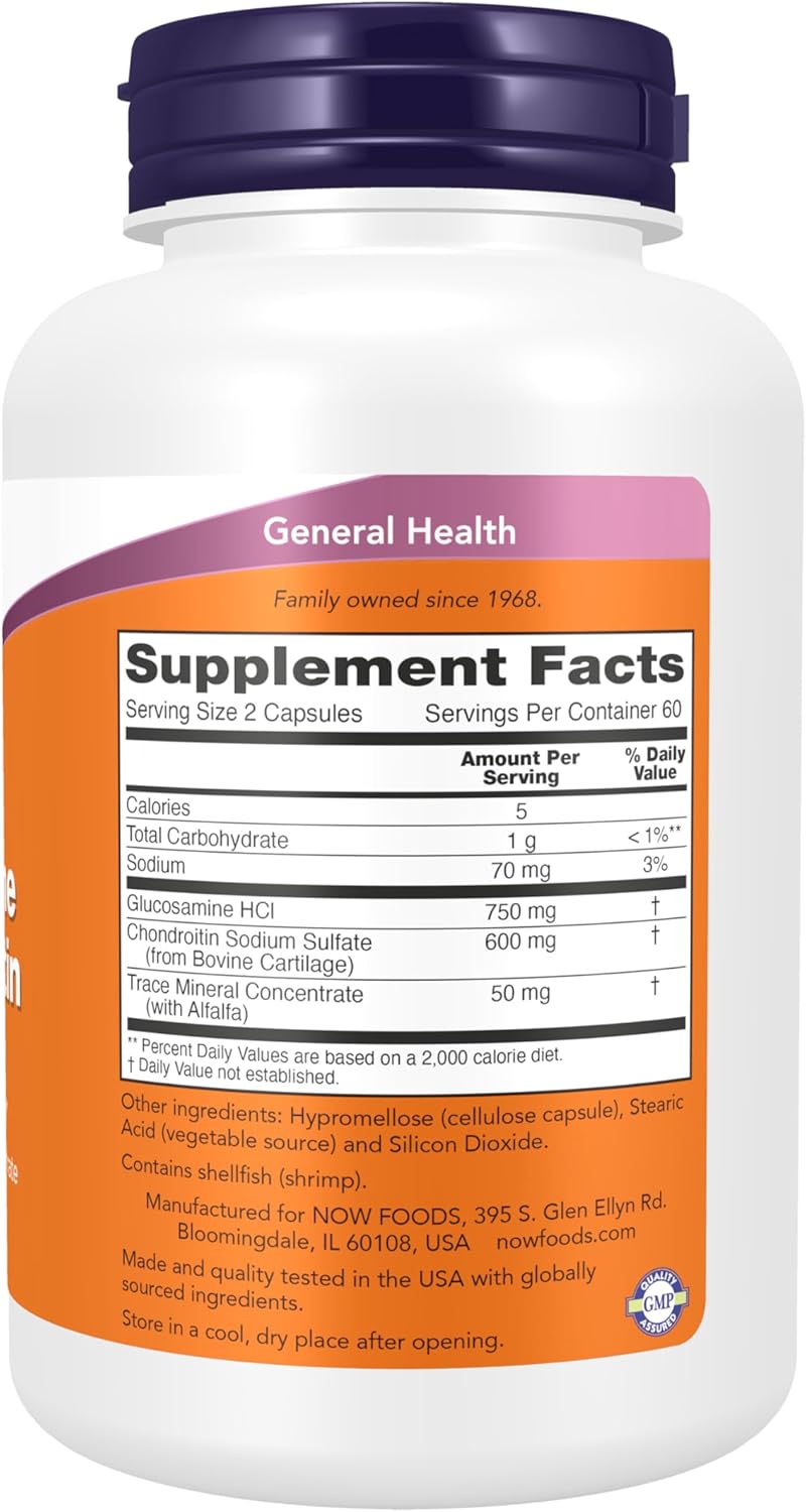 NOW Supplements, Glucosamine & Chondroitin, with Trace Mineral Concentrate and Alfalfa, 120 Capsules