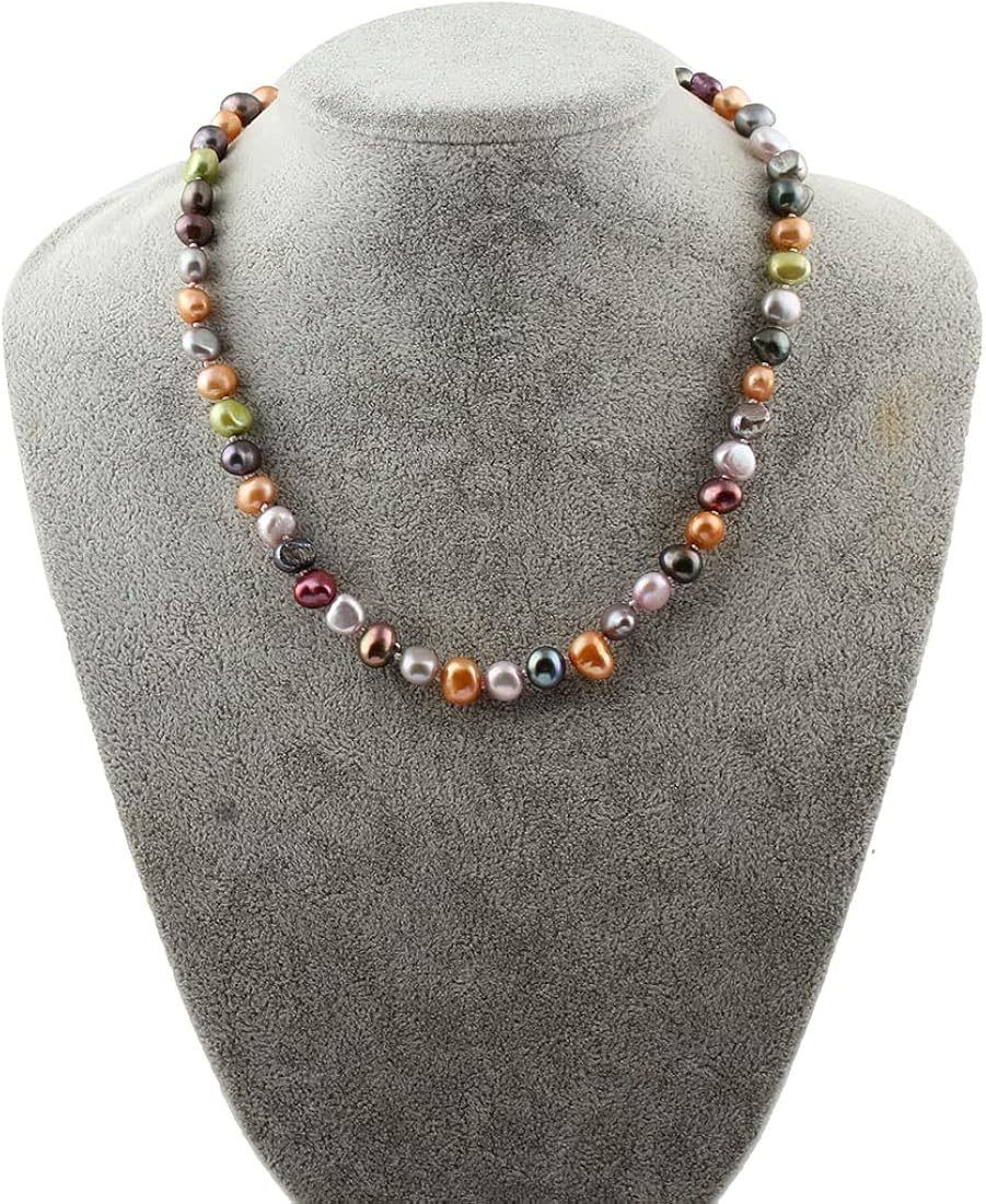 Treasure Bay Elegant Womens Pearl Necklace 8-9mm Baroque Freshwater Pearl Necklace for Ladies Girls Multicolor - Image 3