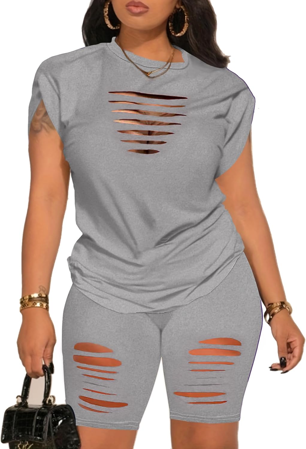 Women's Summer 2 Piece Outfits Tracksuits Biker Short Workout Jogger Sets