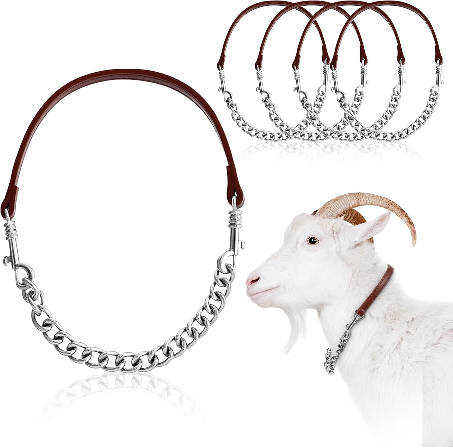 Misdary 8 Pcs Goat Show Collar Adjustable Iron Goat Chain Halter 14''-24'' Long for Sheep Horse Dog Cow Calf Farm Animal Supplies Accessories Animal Lovers Gift (14'',Brown)
