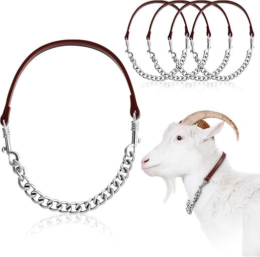 Misdary 2 Pcs Goat Show Collars, Adjustable 14"-24" Iron Chain Halter for Sheep, Horses, Dogs, Cows & Calves, Farm Animal Supplies Accessories Animal Lovers Gift (14'',Brown)