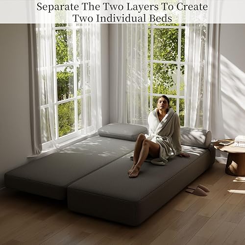 Miniatura 5 de Sofá cama plegable, sofá cama futón con almohada plegable, sofá cama con soporte de espalda, cómodo sofá de piso para sala de estar y dormitorio