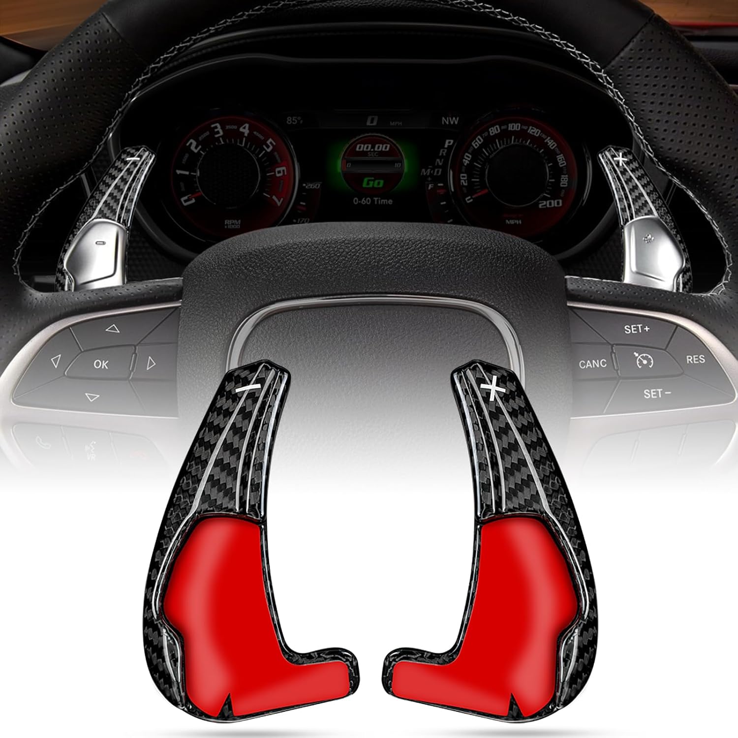 T-carbon Carbon Fiber Paddle Shifter Extension Trim Cover Compatible with Chrysler 300 Compatible with Dodge Charger Interior Accessories 2015-2023(Black)