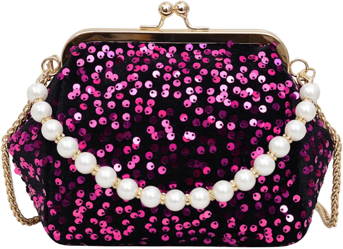 Evening Bag Clutch Purse for Women, Sparkling Sequin Handbag, Elegant Pearl Crossbody Bag, Ladies Purse