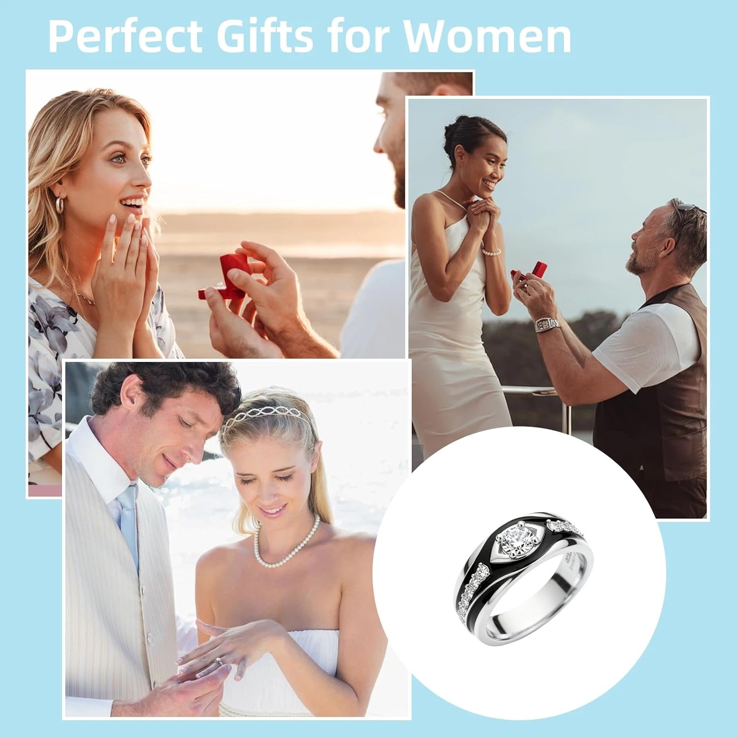 Men’s S925 Sterling Silver Wedding Band with Black Enamel and Round Moissanite Stones, 18K Gold Plated Anniversary Ring for Husband