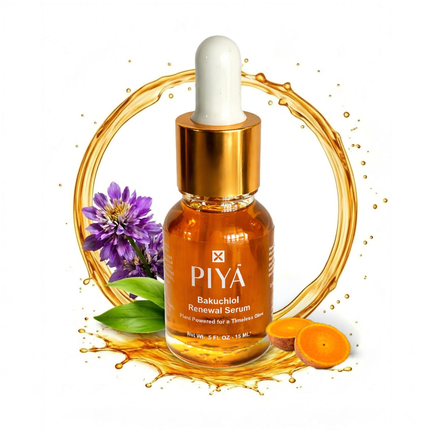 PIYA Bakuchiol Renewal Face Serum - Natural Retinol Alternative for Sensitive & Mature Skin, with Bakuchiol, Squalane & Botanical Oils, Smooths, Firms, Hydrates & Restores Radiance - 0.5 fl oz (15 ml)