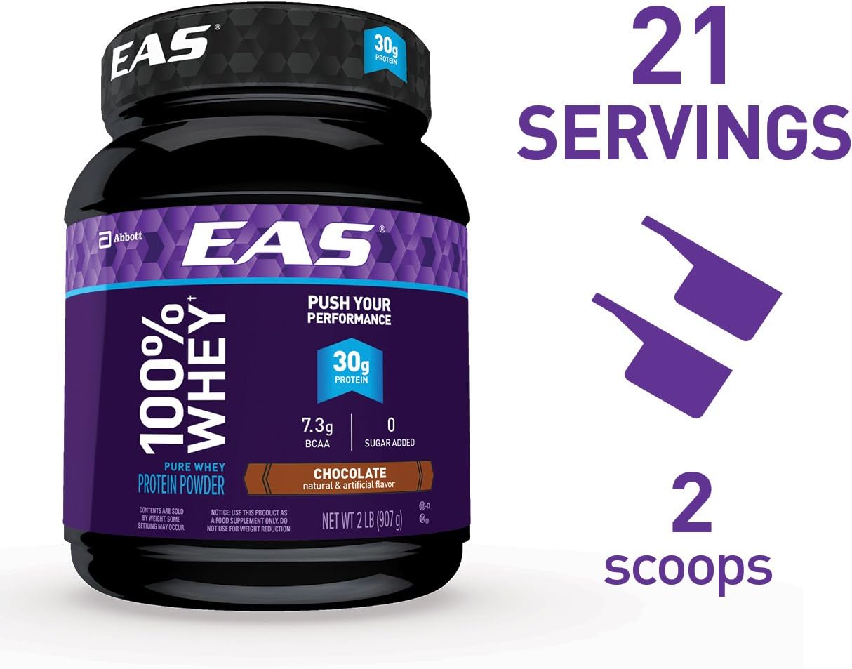 EAS 100% Pure Whey Protein Powder, Chocolate, 2 lb (Packaging May Vary)