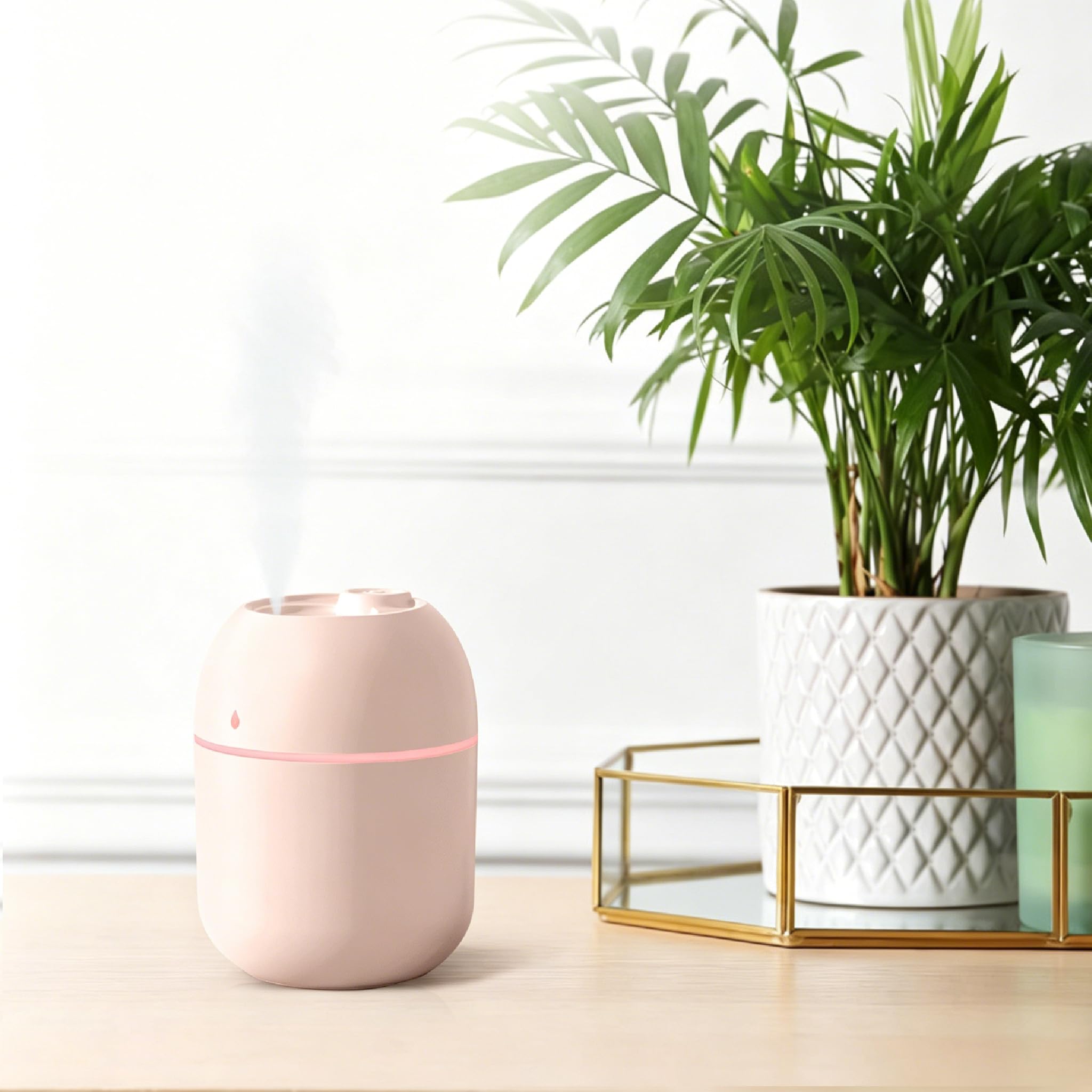 220ml Portable Small Humidifier for Car, Office Room, Bedroom, Auto Shut-Off, 2 Mist Modes, Super Quiet, Pink