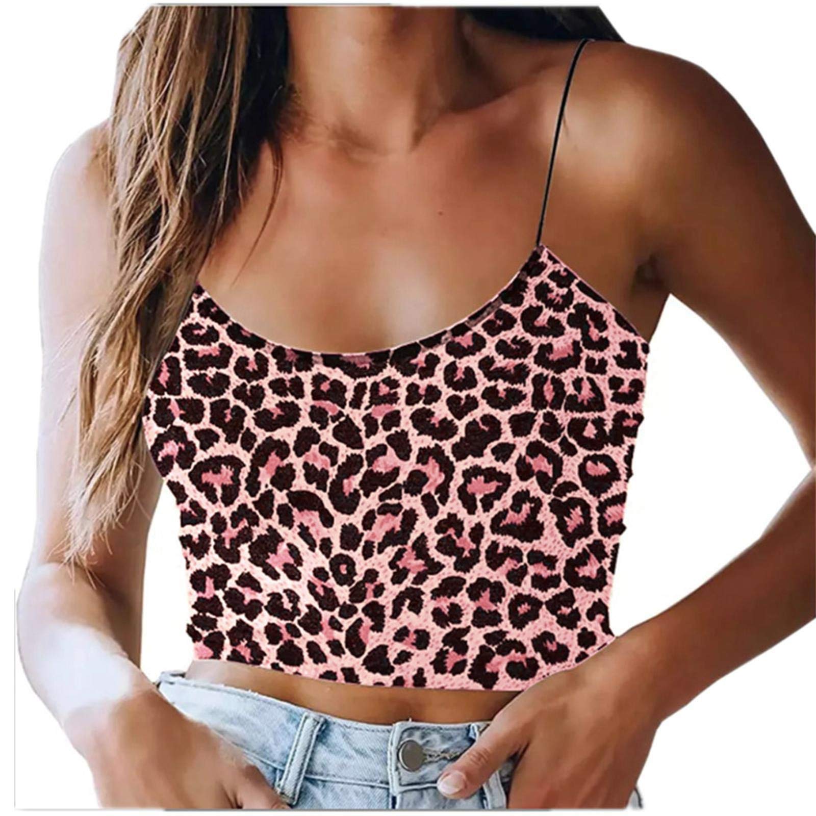 NUSGEAR 2021 Nuevo Camisetas sin Mangas Corto Mujer, Verano Moda Sexy Camisole Casual Camisetas de Tirantes Basic Leopardo impresión Cami Tank Supersoft Playa Slim Fit Tops Chaleco Camisas Blusa básica tee