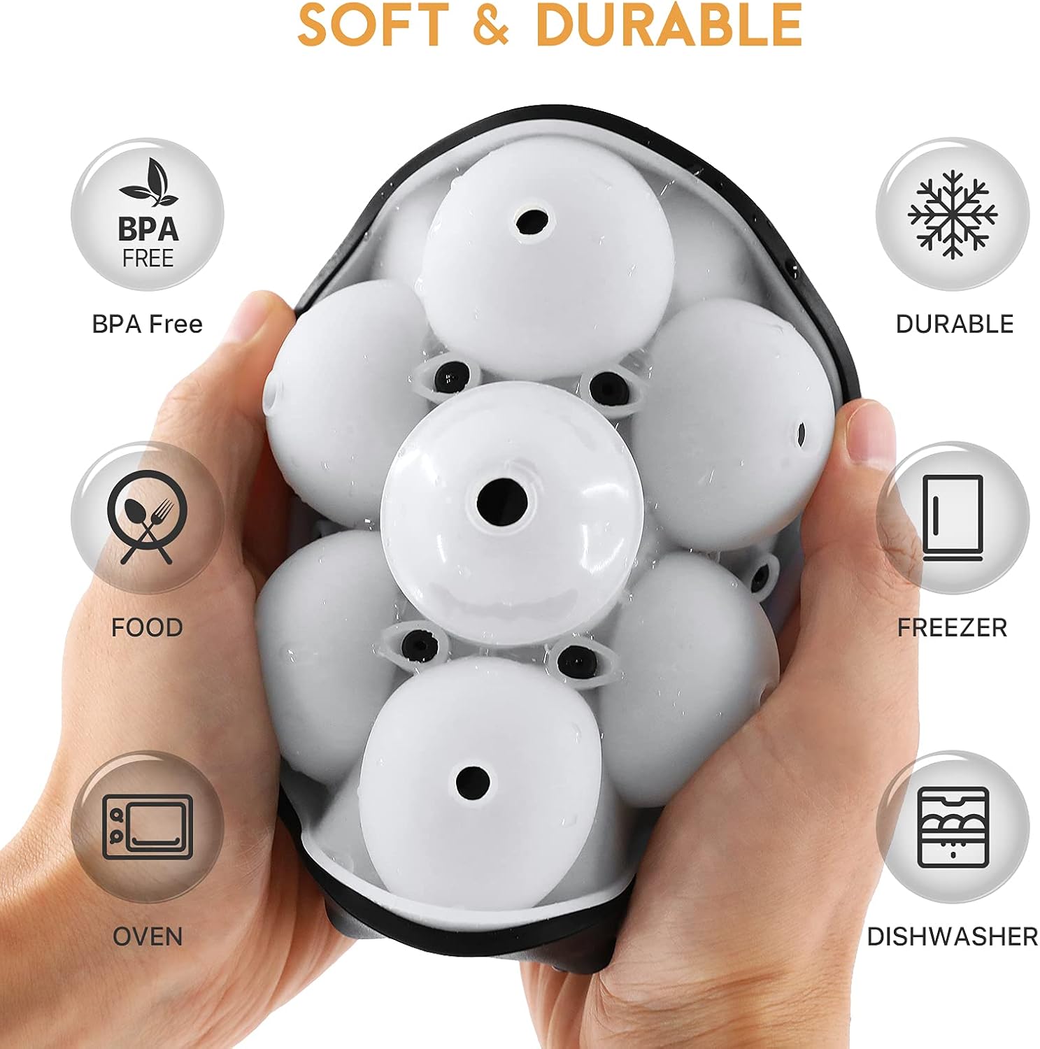 DANIA & DEAN,Ice Cube Tray-Sphere Ice Ball Maker,Easy Release Silicone & Flexible 7-Ice Ball Molds,design with Folding Funnel for Whiskey,Cocktails,Bourbon,Reusable and BPA free