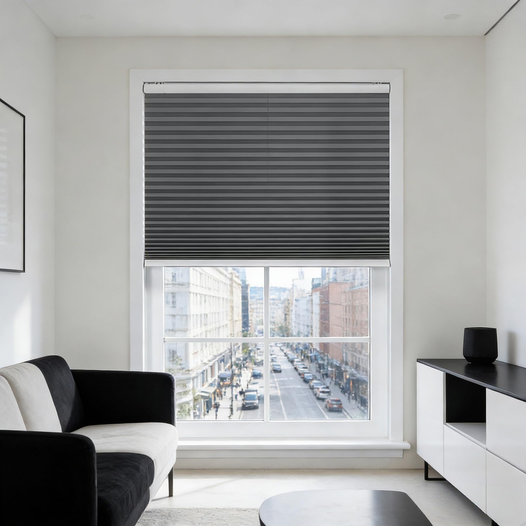 Store plissé 100x185 cm gris réglable haut bas pour fenêtre et porte de terrasse
