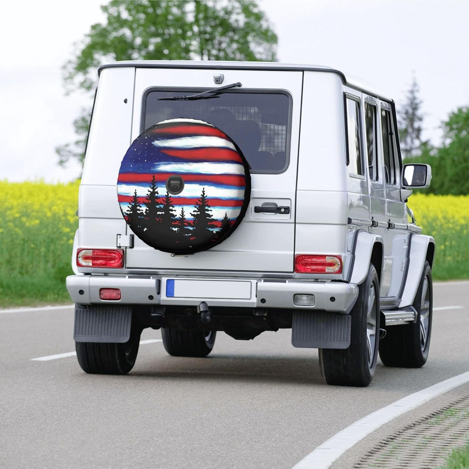American Flag Spare Tire Cover with Backup Camera Hole fit for Wrangler JL Leather Tire Wheel Protectors (18 inch)