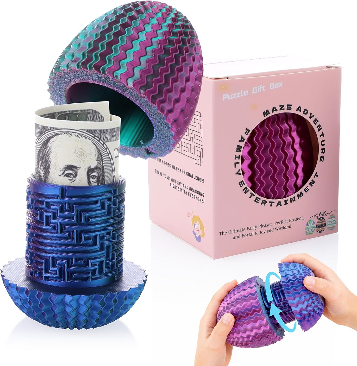 Egg Shaped Cash Maze Puzzle Gift Box - Creative Cash Easter Gifts for Teens, Easter Basket Stuffers for Kids & Adults,Money Gift Ideas,Cool Fidget Toy for Boys & Girls,Fun Way to Give Money