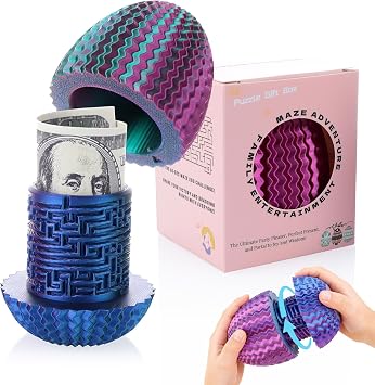 Egg Shaped Cash Maze Puzzle Box - Play Money for Kids, Teens, Adults,Money Gift Ideas for Birthday,Christmas,Easter & Holidays.Money Box for Cash Gift with Hidden Compartments,Fun Way to Give Money