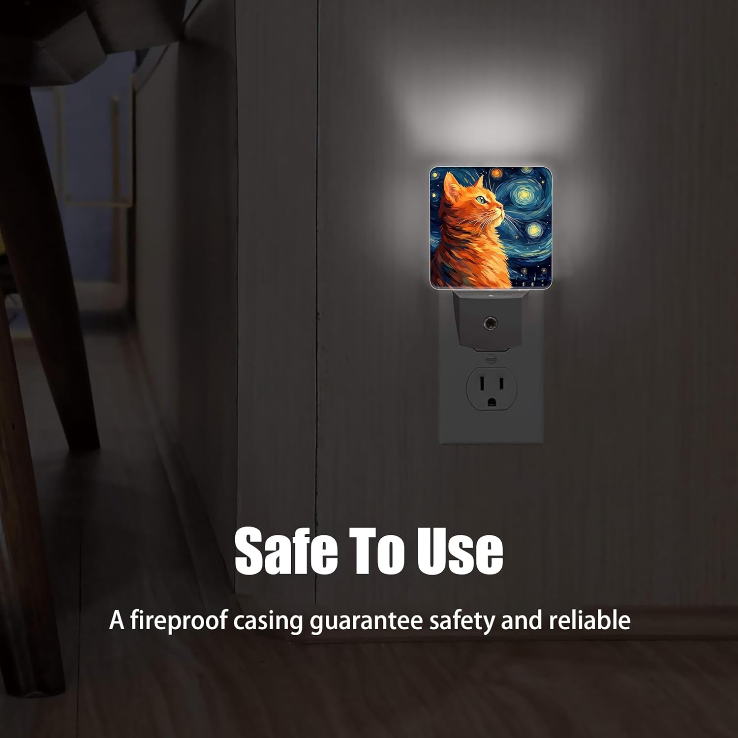 Cat Night Light, Lonely Ginger Cat Night Lights Plug into Wall Decor for Bedroom, Bathroom, Hallway, Kitchen, Dusk to Dawn Sensor Nightlights for Boys Girls Women Men Room Gifts