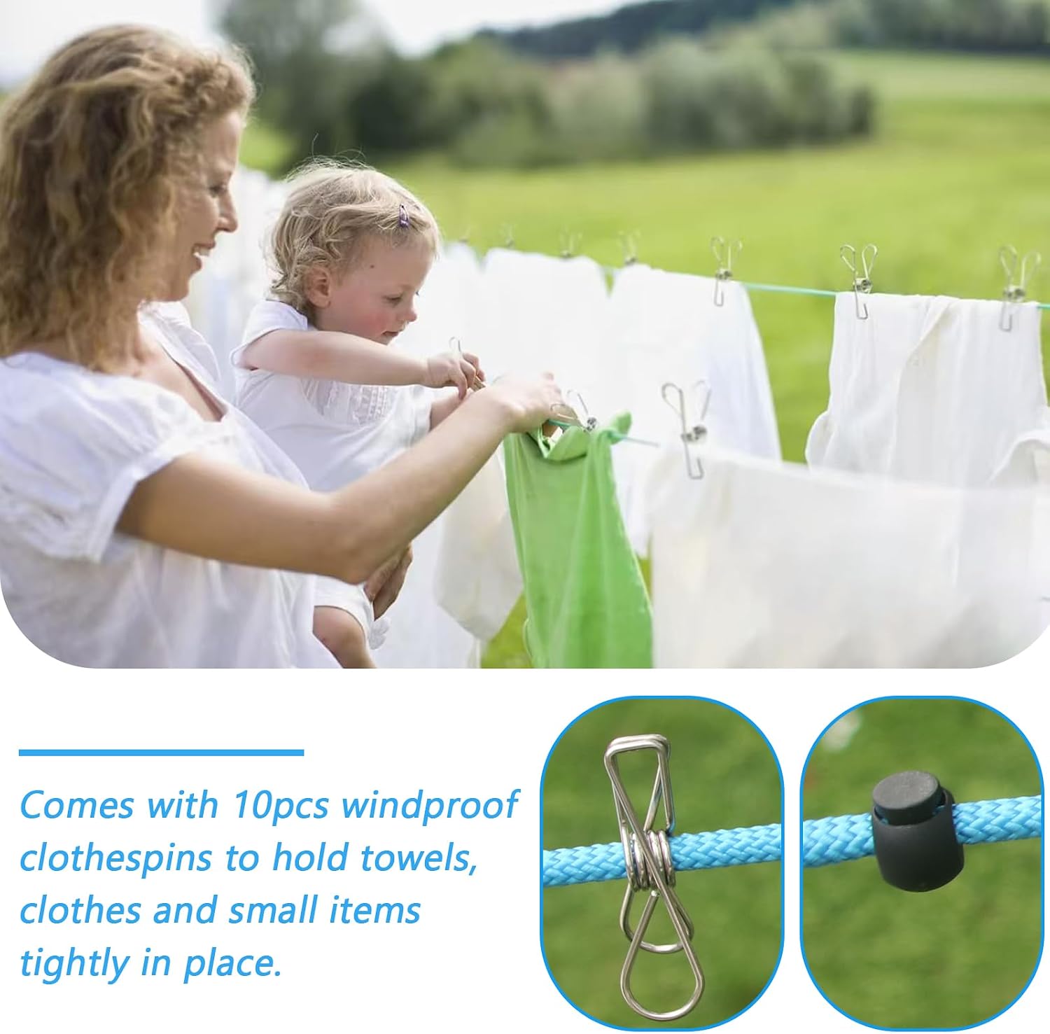 40FT Retractable Clothesline Outdoor 1/4" Polyester Coated Steel Core Rope