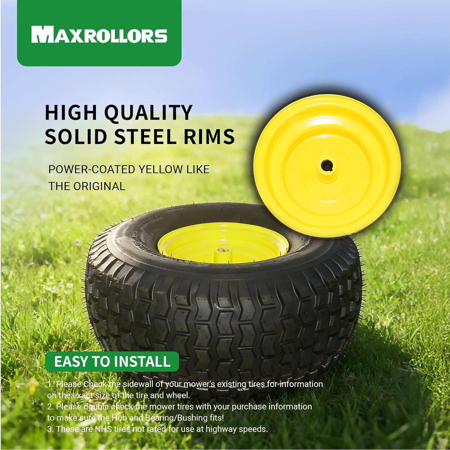 MAXROLLORS (2 Pack) 20x8.00-8 Lawn Mowe Tire and Wheel Tubeless, 3.5" Offset Hub, 3/4" Borehole, 3/16" Keyway, 4-Ply, Replacement 20x8-8 Rear Tire and Wheel Assemblies
