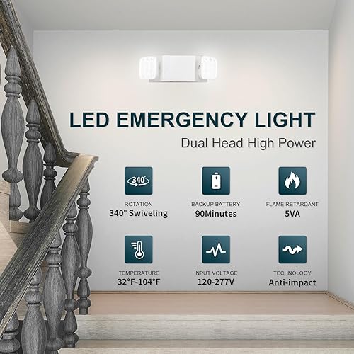 Miniatura 2 de Luces LED de emergencia, luces de emergencia comerciales ajustables de dos cabezales para negocios, cortes de energía, con batería de respaldo (90
