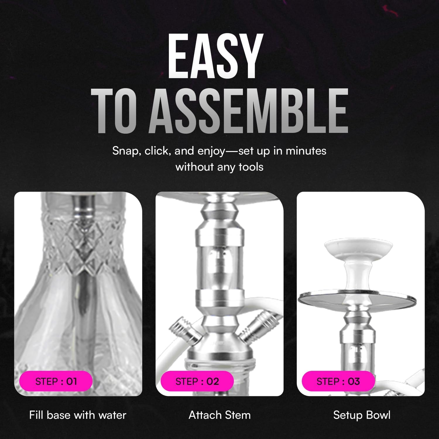 Deezer Elite Glass Hookah - Luxurious Shisha Experience with Two Hose Capability, Premium Crystal Vase, Ultra-Smooth Draw System, Porcelain Bowl & Designer Tongs by Deezer - Filter (Silver)