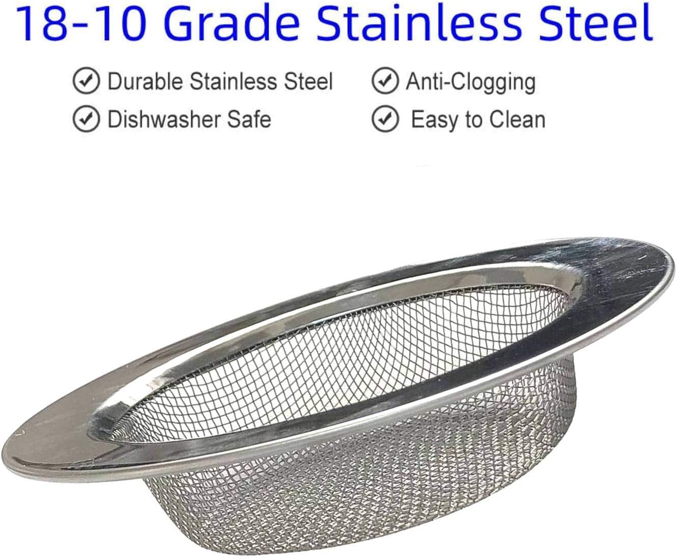 2 Pack 4.5" Kitchen Sink Drain Strainers, Stainless Steel Drain Cover with Anti Clogging Mesh, Thicken Edge