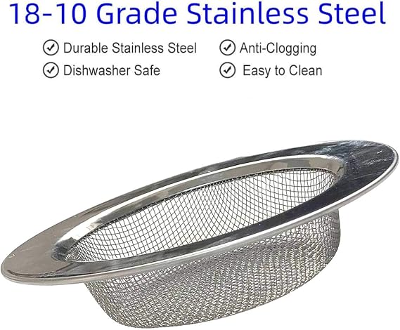 2 Pack Kitchen Sink Strainer, Large Wide Rim 4.5 Diameter, Stainless Steel Drain Cover, Anti Clogging Mesh Drain Strainer for Kitchen Sinks Drain, Perforated