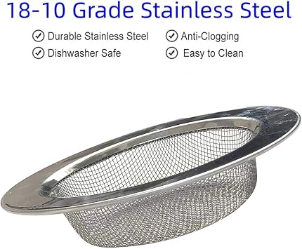 2 Pack Kitchen Sink Strainer, Large Wide Rim 4.5 Diameter, Stainless Steel Drain Cover, Anti Clogging Mesh Drain Strainer for Kitchen Sinks Drain, Perforated