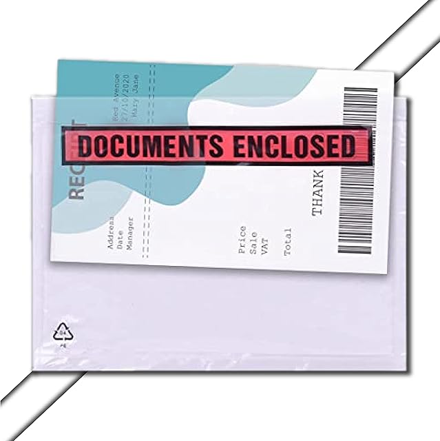 Documents Enclosed Wallets A5 Pack of 20 Pcs - 50 Pcs - 100 Pcs - 200 Pcs - 400 Pcs - 1000 Pcs (Approx 225mm x 165mm), Waterproof Self Sealing Envelopes Self Adhesive Printed Document Enclosed Wallets