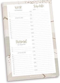 bloom daily planners Timed Work & Personal To Do List Planning Pad - ADHD Friendly Undated Tear-Off Hourly Checklist Notepad Appointment Organizer - 6" x 9" - Brushed Beige