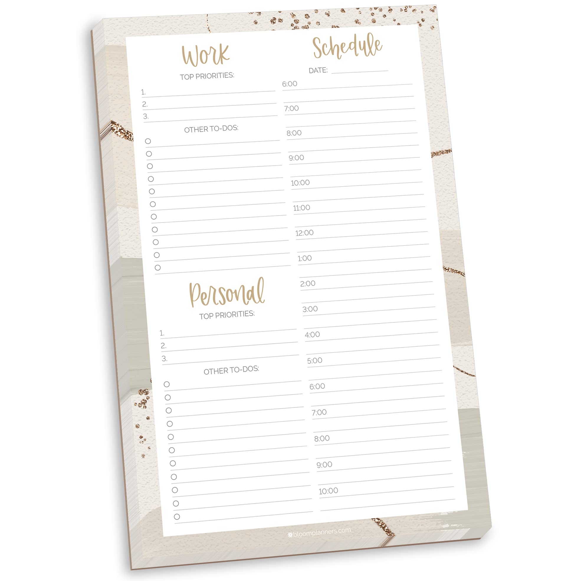 bloom daily planners Timed Work & Personal To Do List Planning Pad - Undated Tear-Off Hourly Checklist Notepad Appointment Organizer - 6" x 9" - Brushed Beige