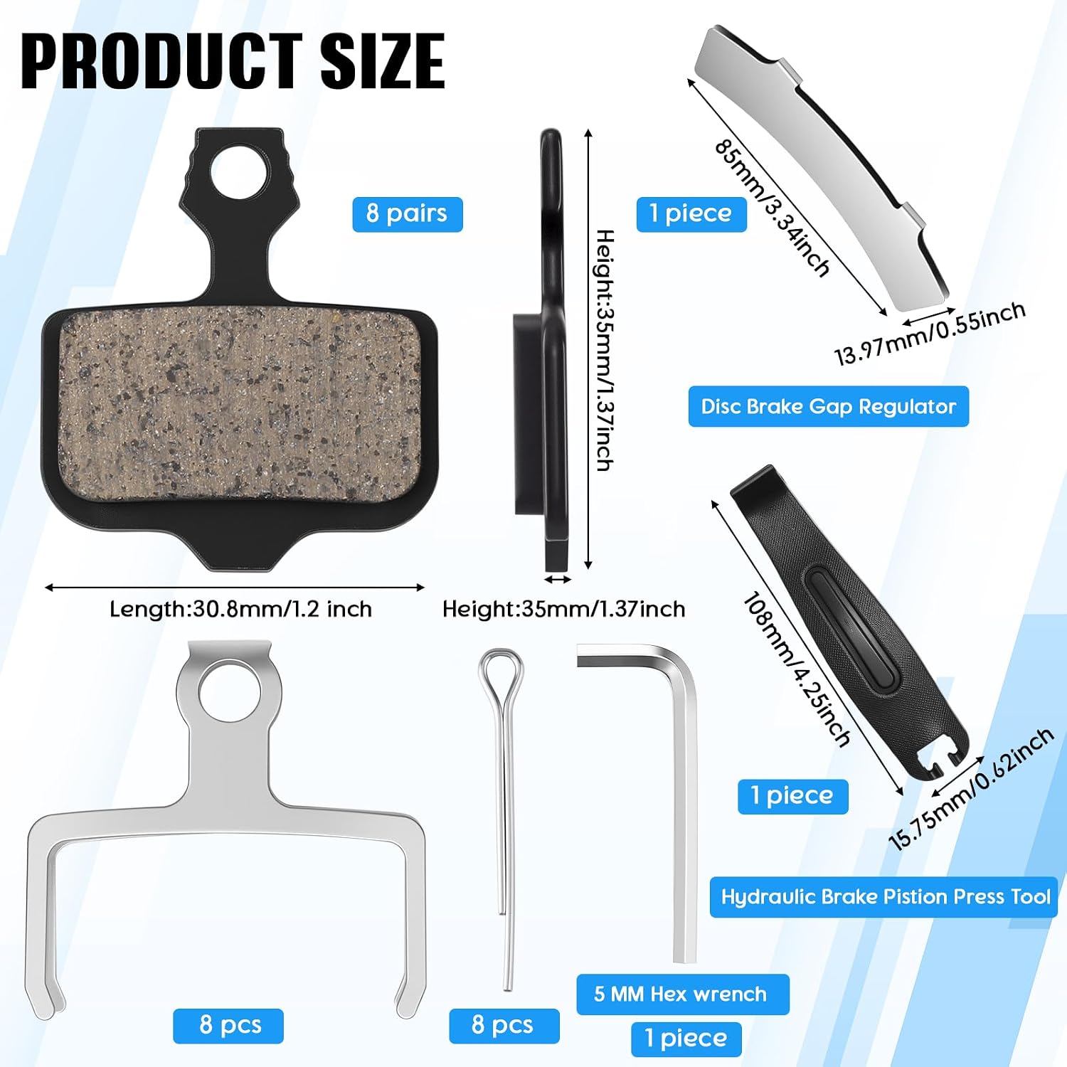 8 Pairs Bike Disc Brake Pads for Bicycle Compatible with Avid Elixir E1 E3 E5 E7 E9 Er Cr XO XX DD1 DD3 DD5, MTB Bicycle Disc Ebike Brake Pads with Installation Tools