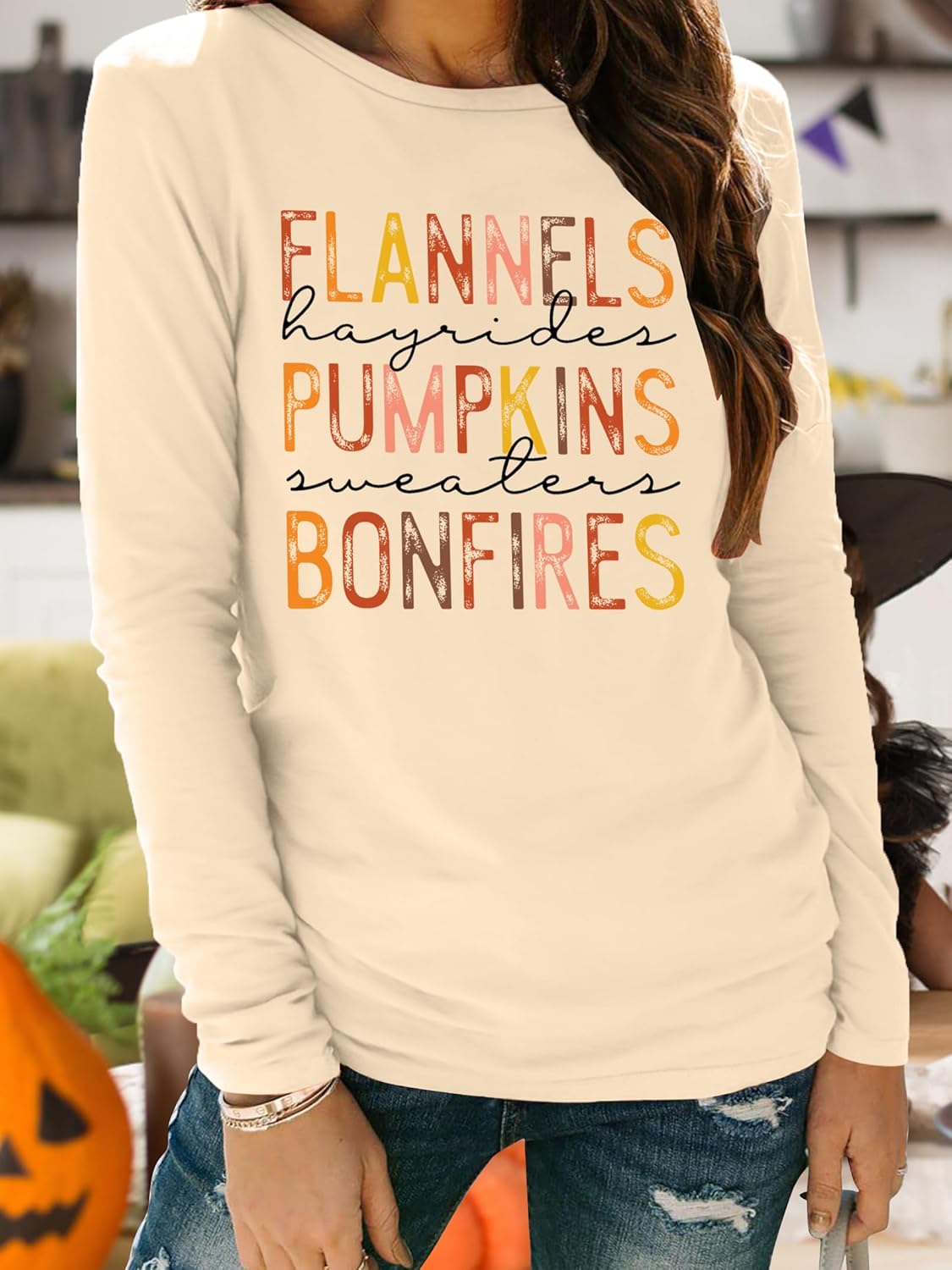 Halloween Long Sleeve for Women Pumpkin Graphic Shirts Fall T-Shirt Thanksgiving Gift Tee Top - Image 3