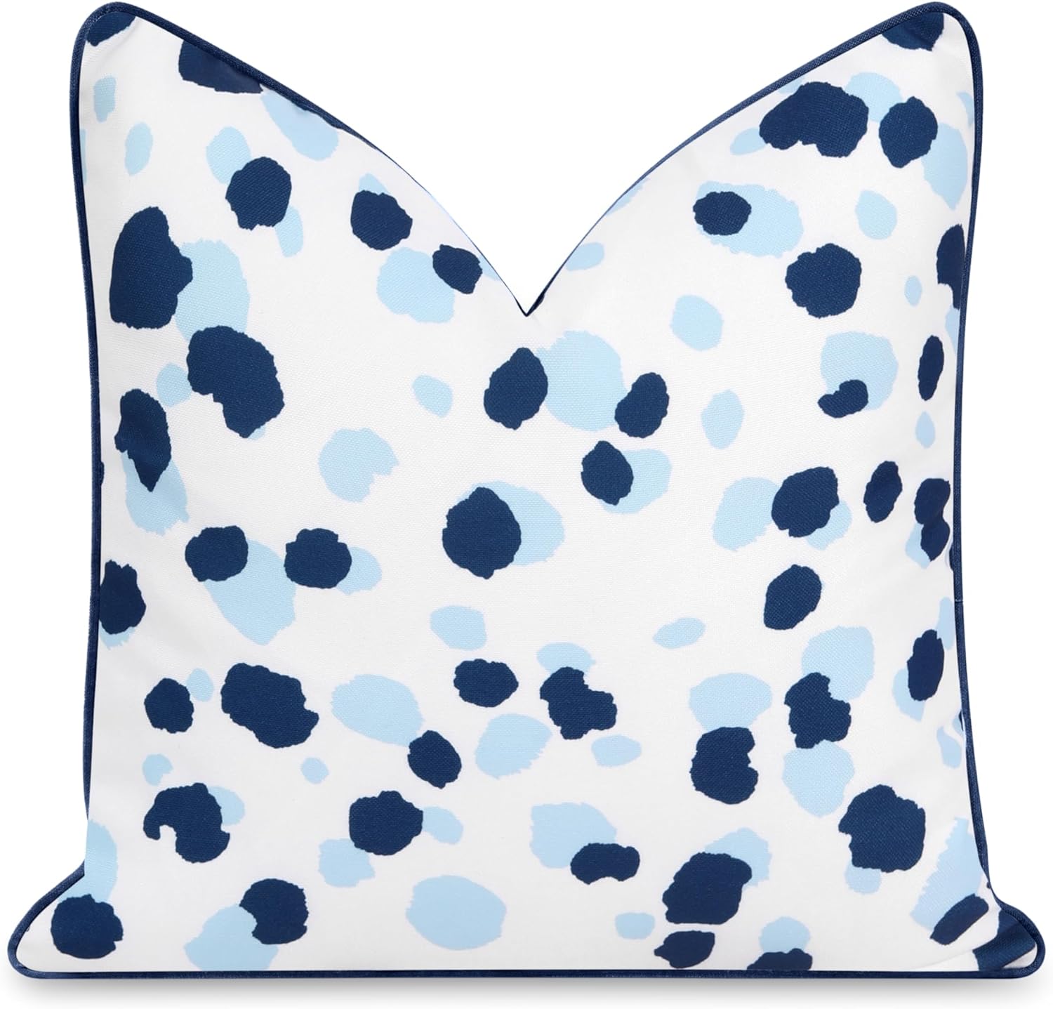 Hofdeco Premium Coastal Patio Indoor Outdoor Throw Pillow Cover Only, 20"x20" Water Repellent for Backyard, Couch, Navy Blue Leopard with Piping